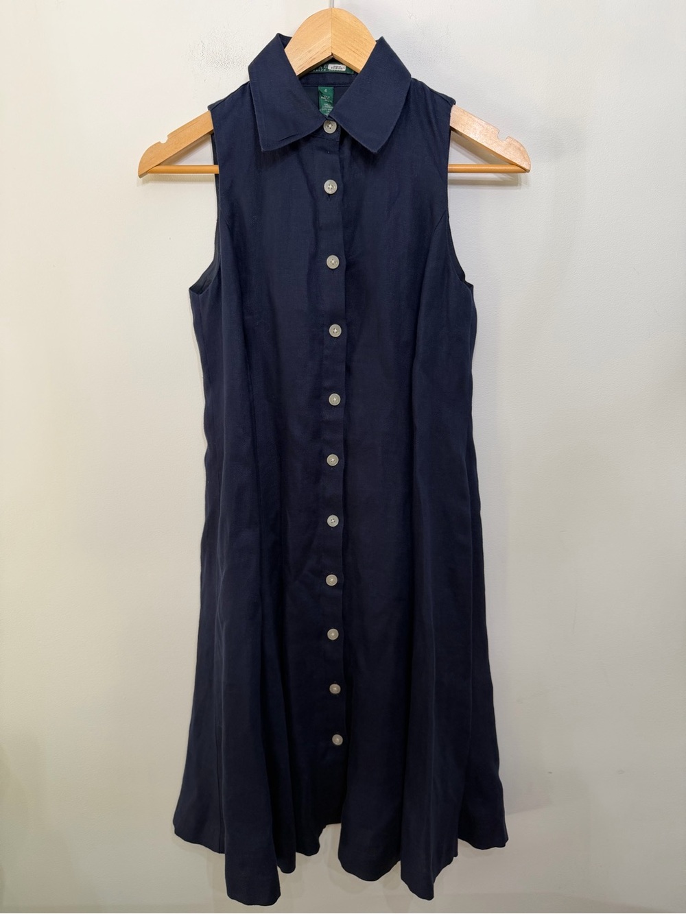 Lauren Ralph Lauren Navy Blue Linen Sleeveless Button Down Dress CBK Women’s  4 - Picture 2 of 9